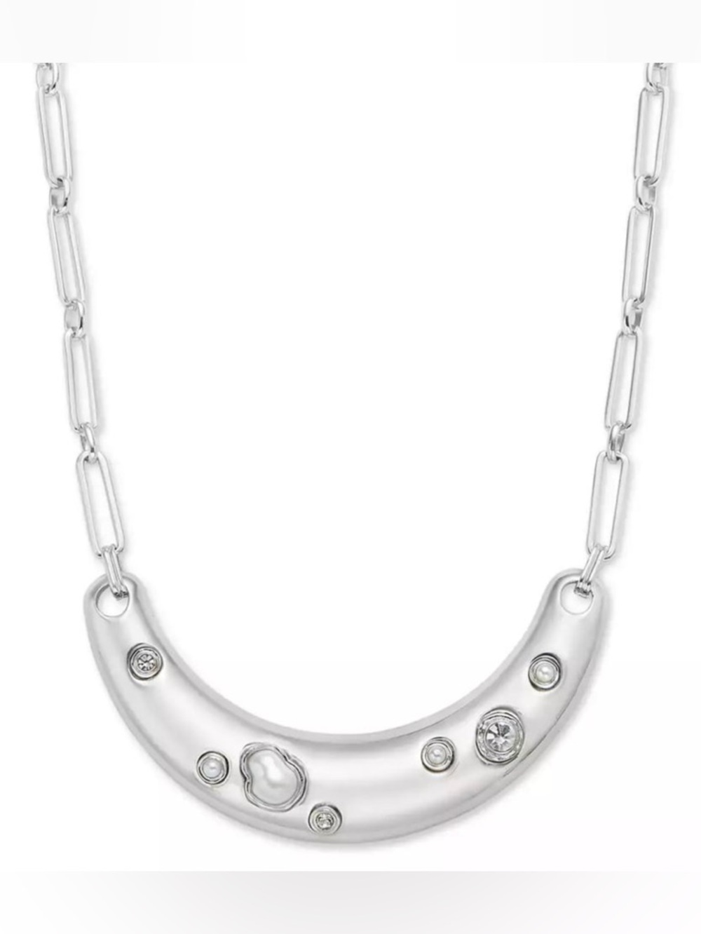 I.N.C. Silver Crystal & Imitation Pearl Curved Bar Statement Necklace & Earrings - Picture 3 of 12